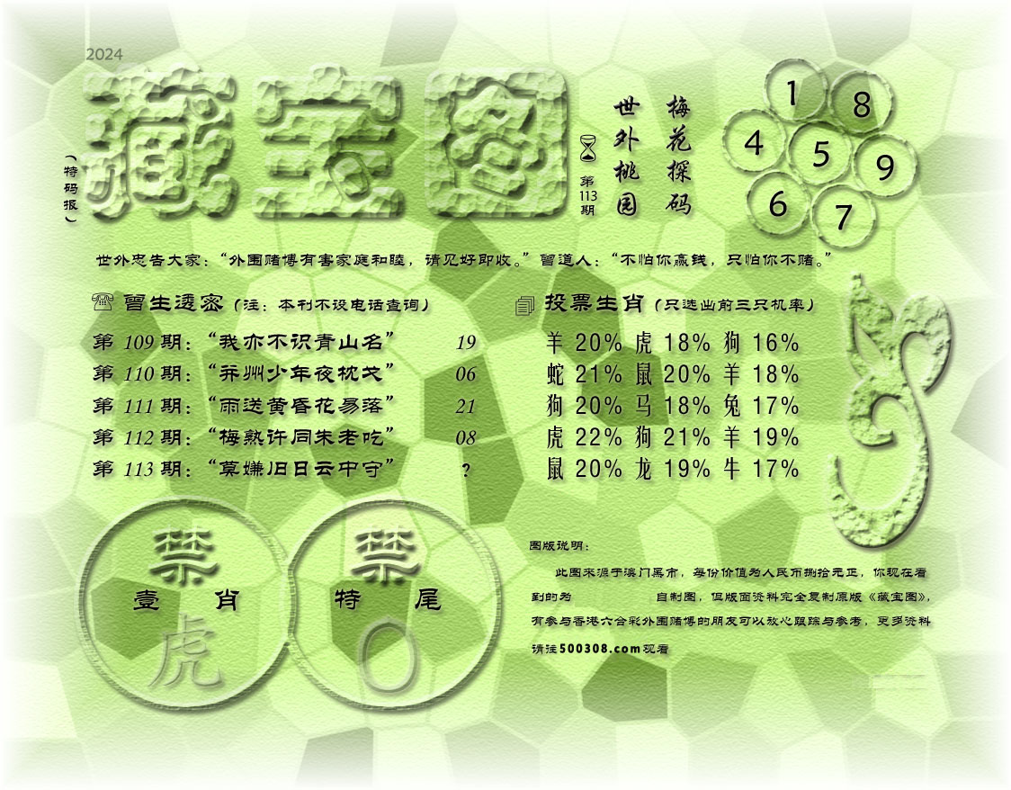 113期藏寶圖_新:歌吹萧条灯火稀_老:莫嫌旧日云中守_禁:虎_禁:0尾_玄機字:《赏》